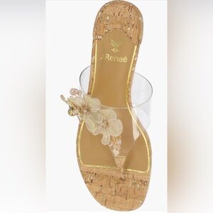 J.Renee Beeutiful Gold and Tan Floral Women’s Block Heels Sandals Size 8.5 NWOT